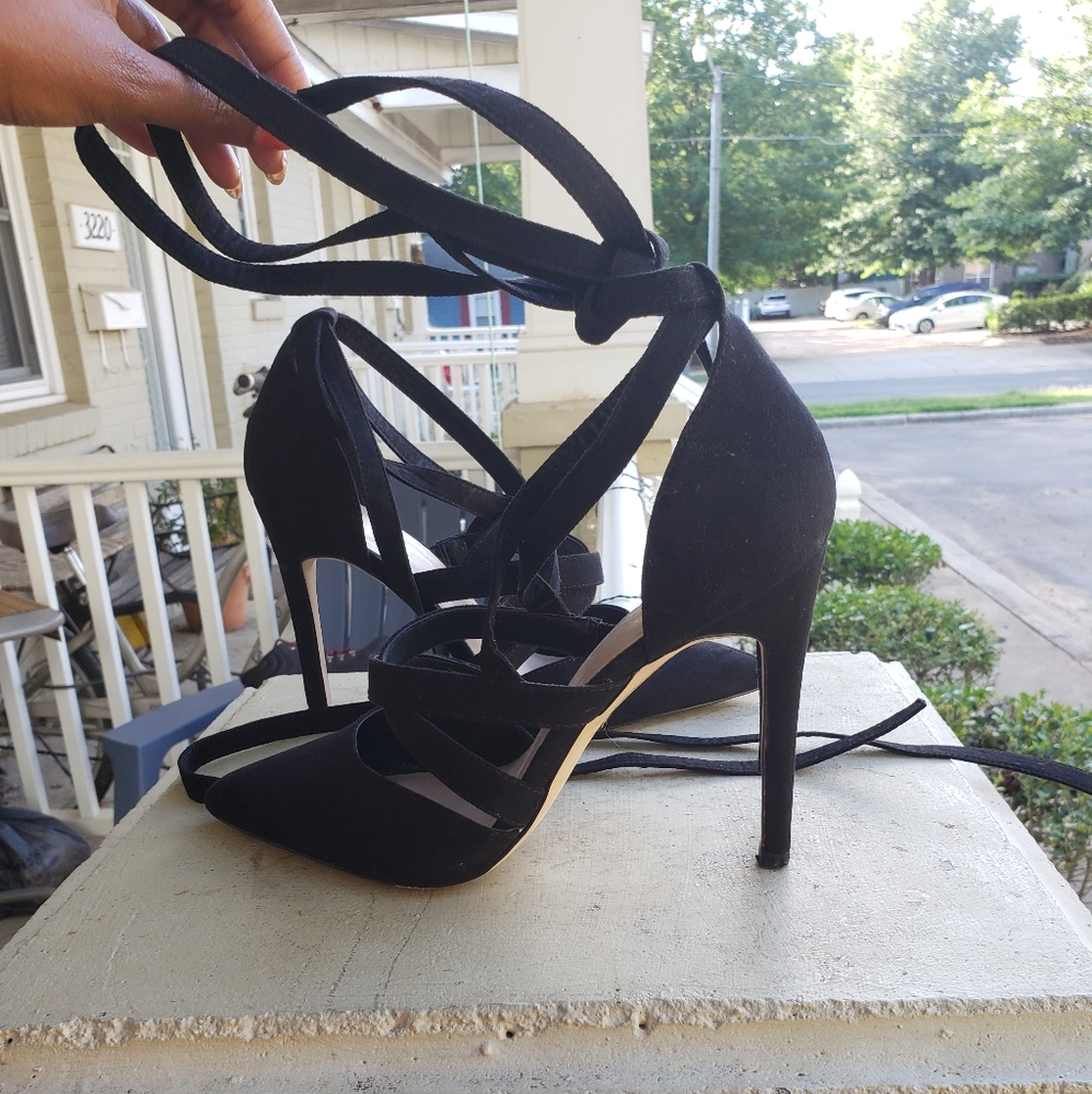 Aldo black long tie heels